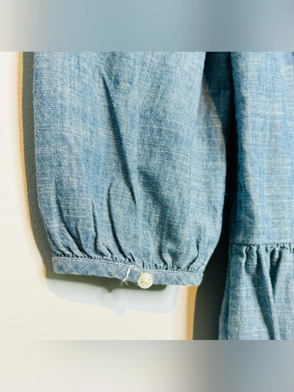 Ralph Lauren Polo Light Blue Chambray Denim Ruffle Hem Drop Waist Dress